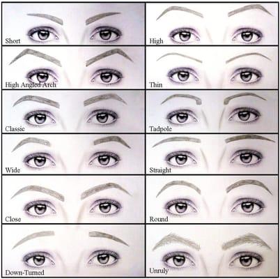 Different shapes of eyebrows