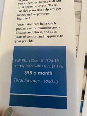 Premium wellness plan cost. $1900 per pet.