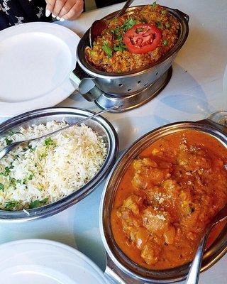 Eggplant Bhartha, Chicken Korma, and of course bastami rice from one of my favorite Indian Restaurants