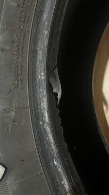 exposed bead of the tire and damage