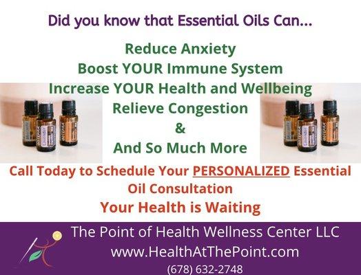 Essential oils do so much for your health and wellbeing. Call today so you can see 1st hand how effective they can be!