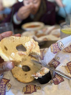 Asiago bagel with garlic spread