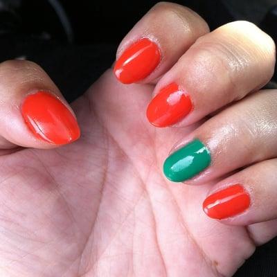 Orange and teal gel manicure