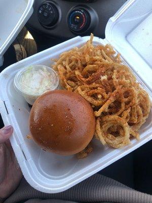 Bacon jam burger with a side of haystack onions (I believe it was a small order??)