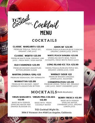 Our cocktail menu - price subject to change