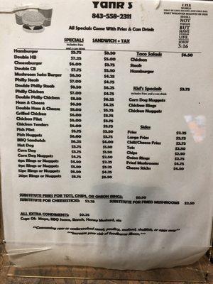 Menu as of 11/18/17