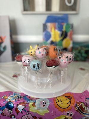 Assortment of Pokémon and Kirby cake pops