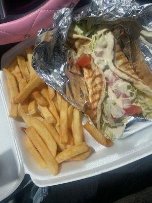 Falafel gyro and fries