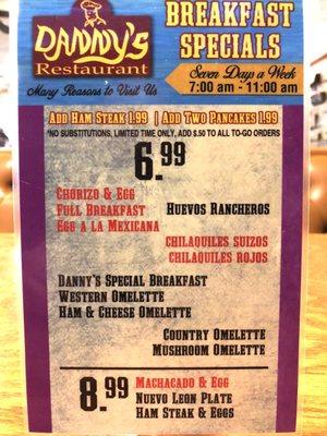 Breakfast Specials available.