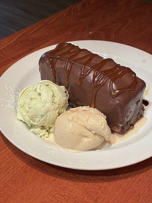 Chocolate Temptation Cake with Butter Pecan Gelato and Pistachio Gelato