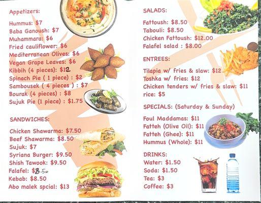 Syriana Mediterranean Grill Menu