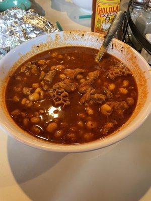 Menudo was delicious. A bit spicy and this is the only size they have. 2 people can eat this.