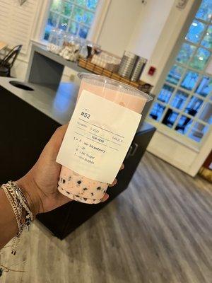 Frozen Strawberry Milk Tea with boba