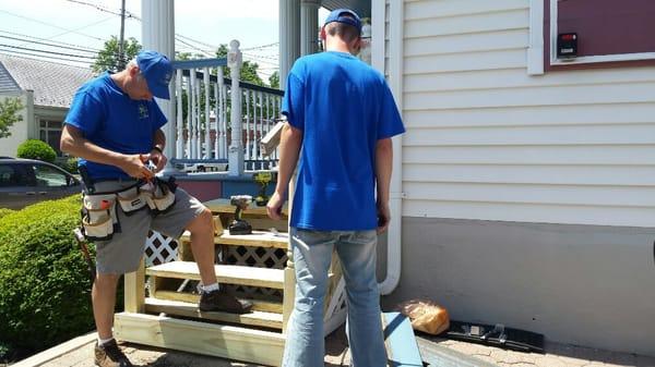 Master Carpenter with Helper building wood steps - Westfield NJ