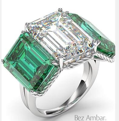 One of a kind, custom made Aura ring with 14 ct of gorgeous emeralds.