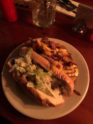 Broken Axe cheesesteak with beer cheese bacon fries