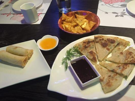 The scallion pancakes and spring rolls