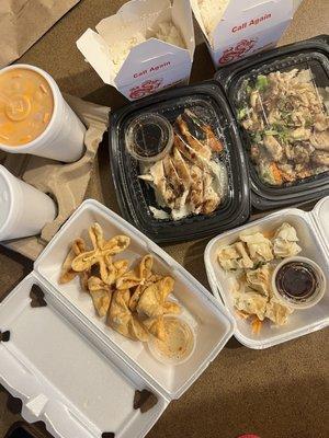 A2. Crab Rangoon A7. Kanom Jeeb E8 Chicken Teriyaki E6 Hello Garlic Chicken D5. Thai Ice Tea