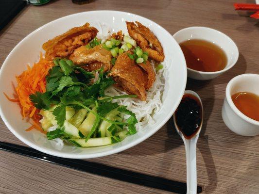 Vermicelli with bean curd wrapped shrimp