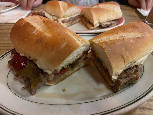 Rib Eye Steak Sandwich - I got mine on garlic bread with hot peppers. Mmmmm!