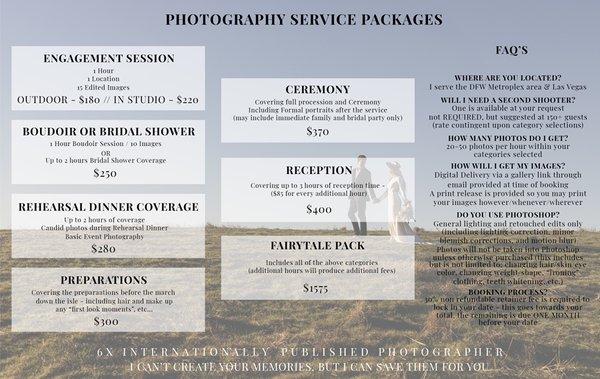 WEDDING pricing menu - itemized