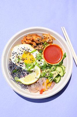 Chicken and Egg bowl with sweet potato noodle base.