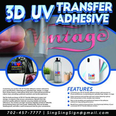 Transform your projects with Custom 3D UV Transfer Adhesive Stickers! Personalize with your logo, buy in bulk, and enjoy quick delivery!