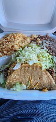 #15 2 Ground beef tacos, rice, beans & soda combination plate