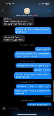 They agreed to reach out to brad their "parts seller" to make it right but ghosted me for the past month.