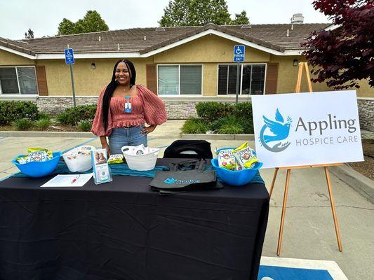 Owner, Alexis Appling providing information about our Hospice Care at an event.