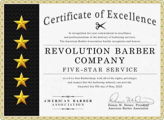 Revolution Barber Company is a Five Star Barbershop and a member of the American Barber Association