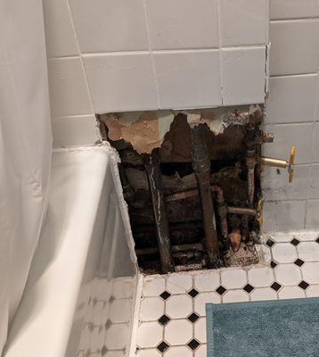 Plumber had to take a chunk of the wall out to replace the valves