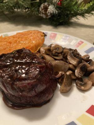 We grilled the Filets and sautéed the mushrooms that we purchased today!