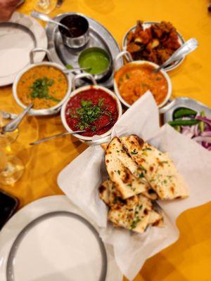 Naan, Lamb Tikka, Chicken and Dhal