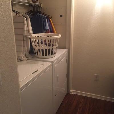 Again no doors to hide the washer & dryer, sorry laundry is in photo. I hid the underwear at least.