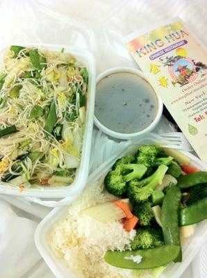 Vegetable Pancit without sauce and steamed vegetable mix plate with steamed rice! Best delivery food I've ever had!