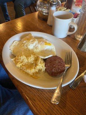 Eggs, Hashbrown Casserole, Smoked Sausage Patties