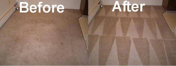 Before and After of carpet cleaning.