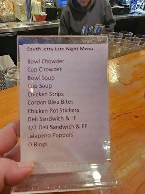 Bar menu after restaurant closes