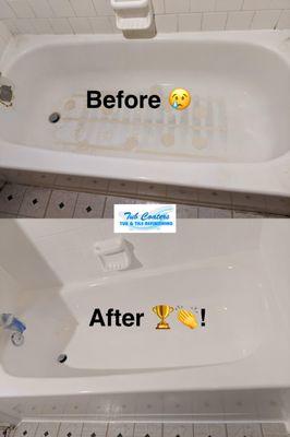 Your tub and or tile refinishing can also include removal of rust stains and mildew! Look at how clean it looks when it's done!