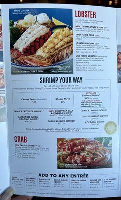 Lobster, shrimp, your way, crap menu