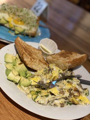 Three Breakfast 3 Egg Scramble with avocado