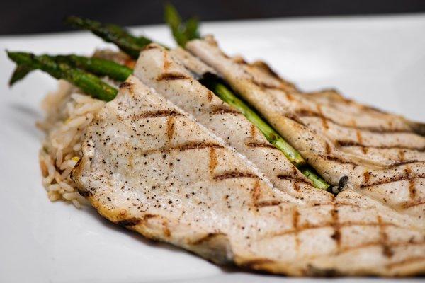 Rainbow Trout, rice and asparagus