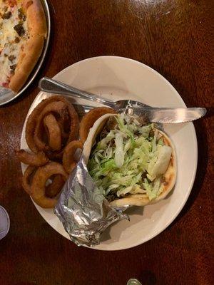 Steak and cheese on pita