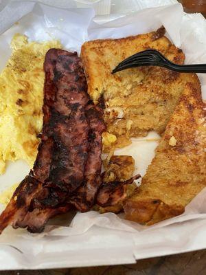 French toast, turkey bacon, eggs