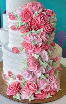 Pink Flowing Rose Cake