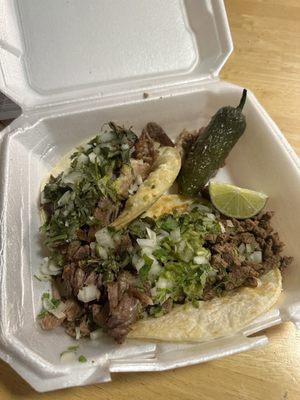 (Carnitas and Carne Asada Taco)