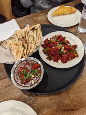 Chicken Manchurian and Chili Chicken with Garlic Naan