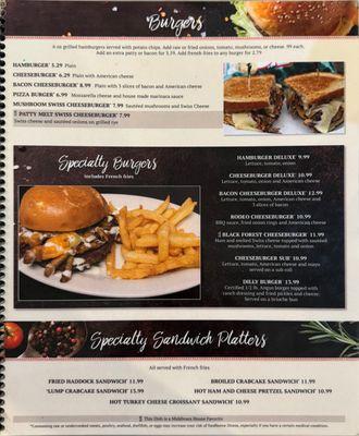 Menu current as of 10/24/2024 - Burgers, Specialty Burgers & Specialty Sandwich Platters