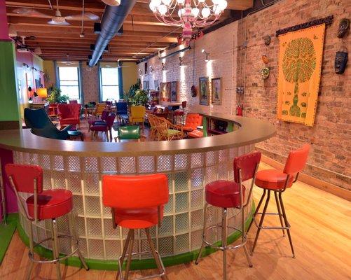 Our Samba Loft space has a curved bar and tons of space to spread out at breakouts during meetings or for conversation during an event.